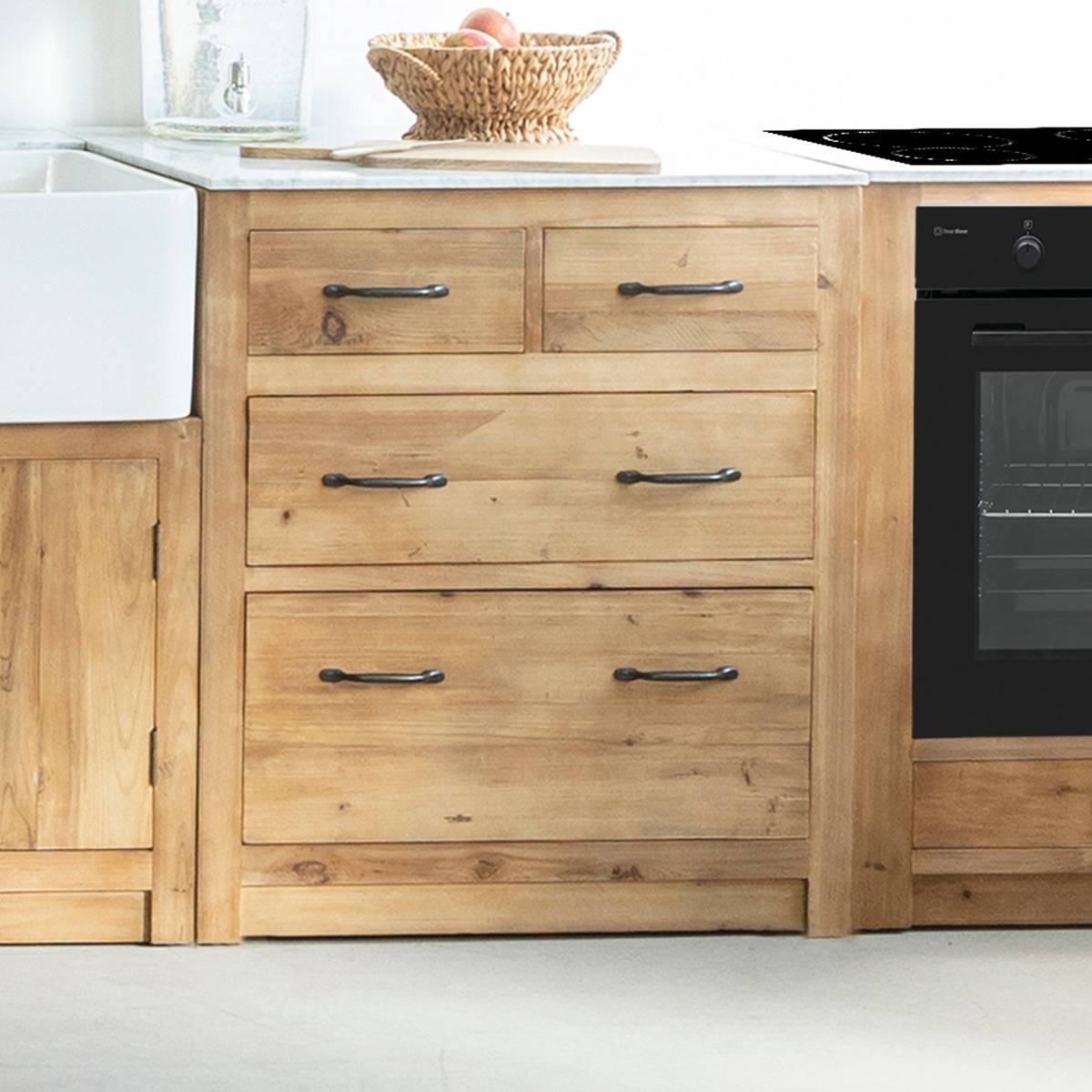 Meuble bas de cuisine en bois recyclé EPURE bois clair, MADE IN MEUBLES