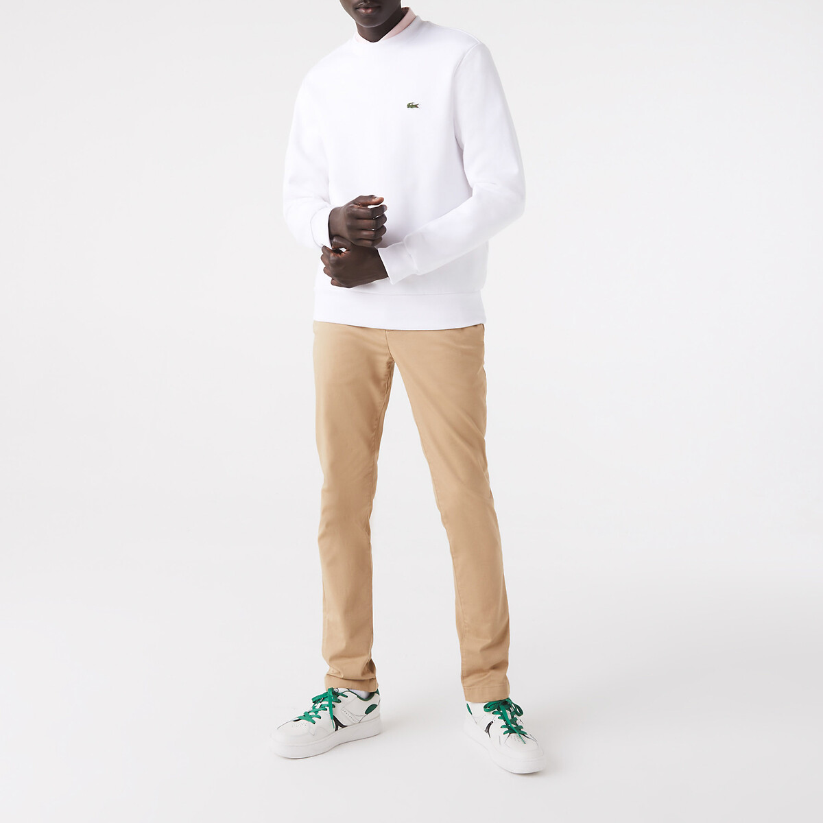 Felpa girocollo bianco, LACOSTE