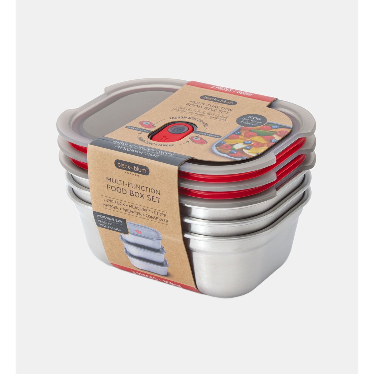 Lot de 3 boites repas couleur unique, BLACK + BLUM