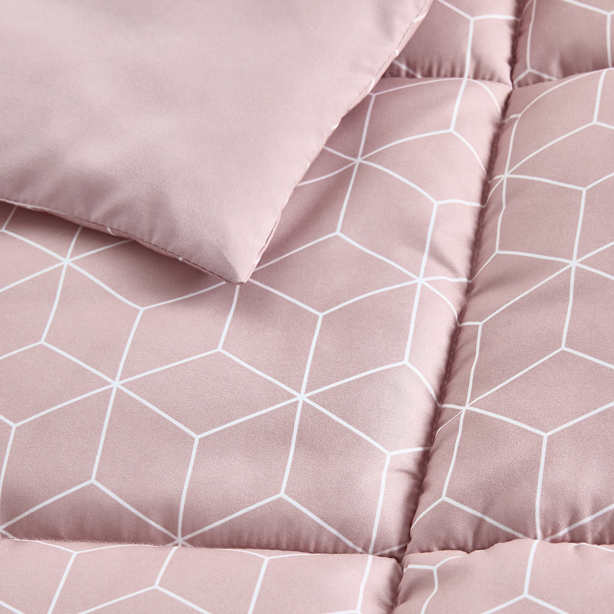 Couette imprimée microfibre, Decio rose poudré/blanc, SO'HOME