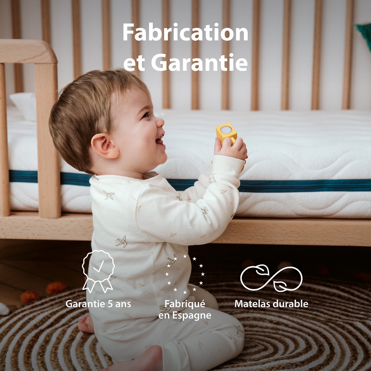Matelas Bébé latex déhoussable COCOLEGEND® blanc, KADOLIS