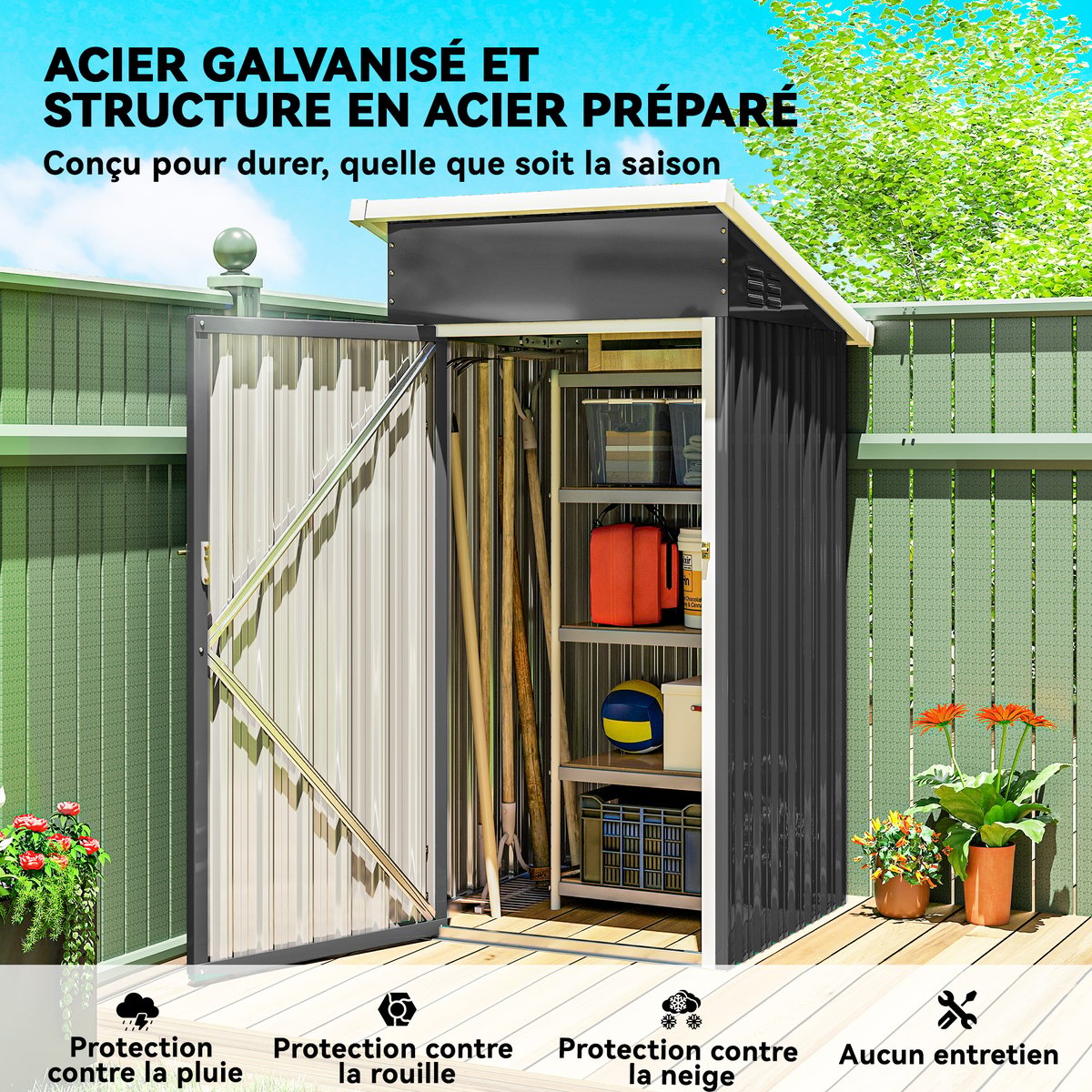 Abri de jardin Acier galvanisé Gris Foncé gris, OUTSUNNY