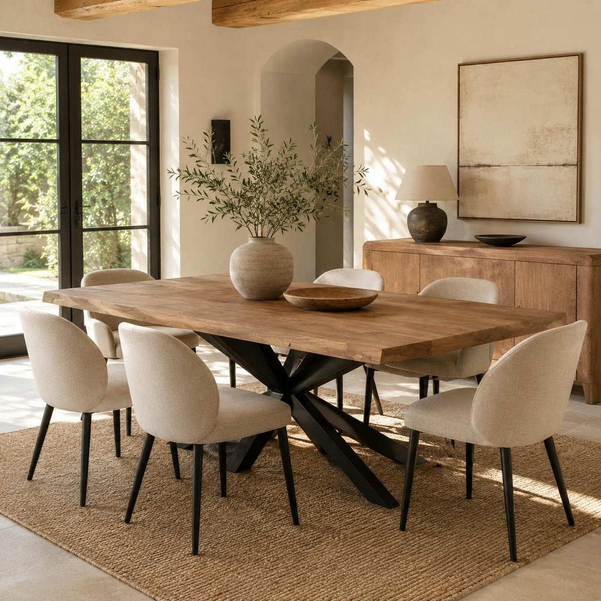 Table à manger bois pied central bords naturels 200 cm KARGO bois naturel, PIER IMPORT
