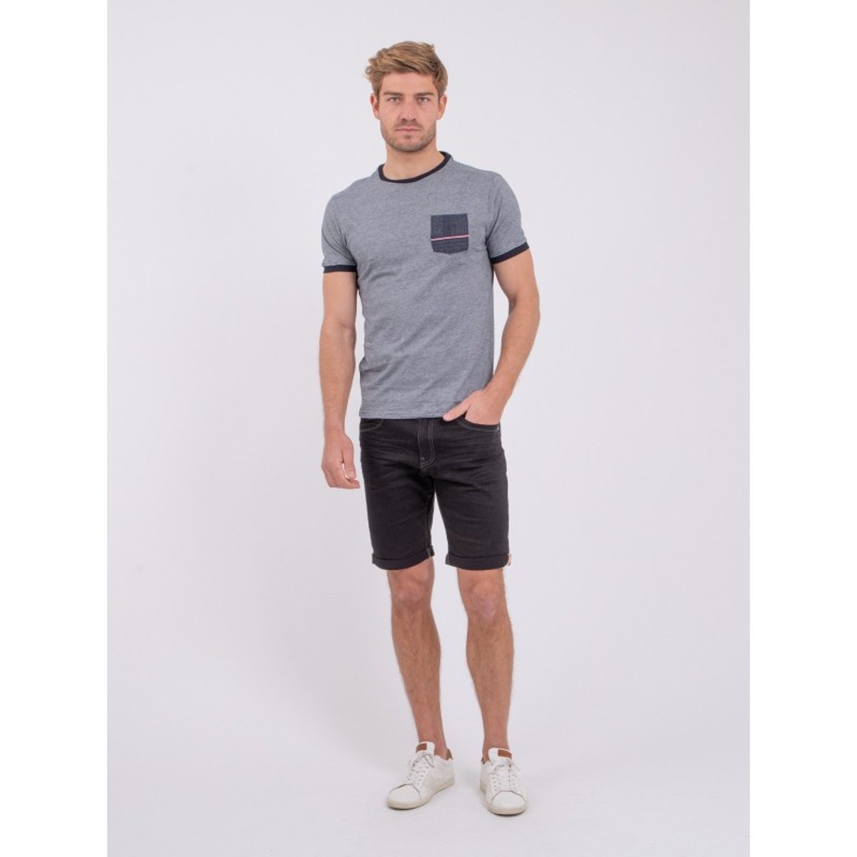 T-shirt Col Rond Pur Coton Nabastil bleu marine, RITCHIE