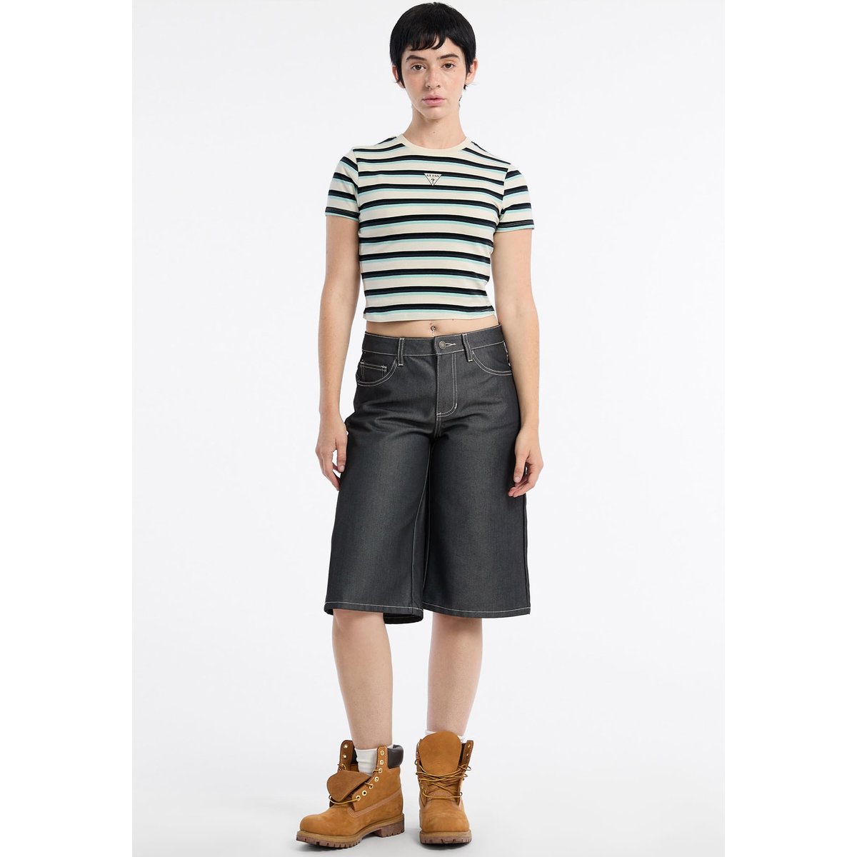 T-Shirt Crop À Rayures blau multi, GUESS JEANS