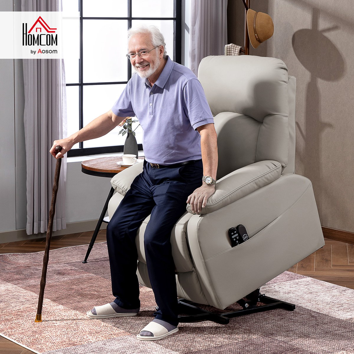 Fauteuil releveur électrique Revêtement gris clair, HOMCOM