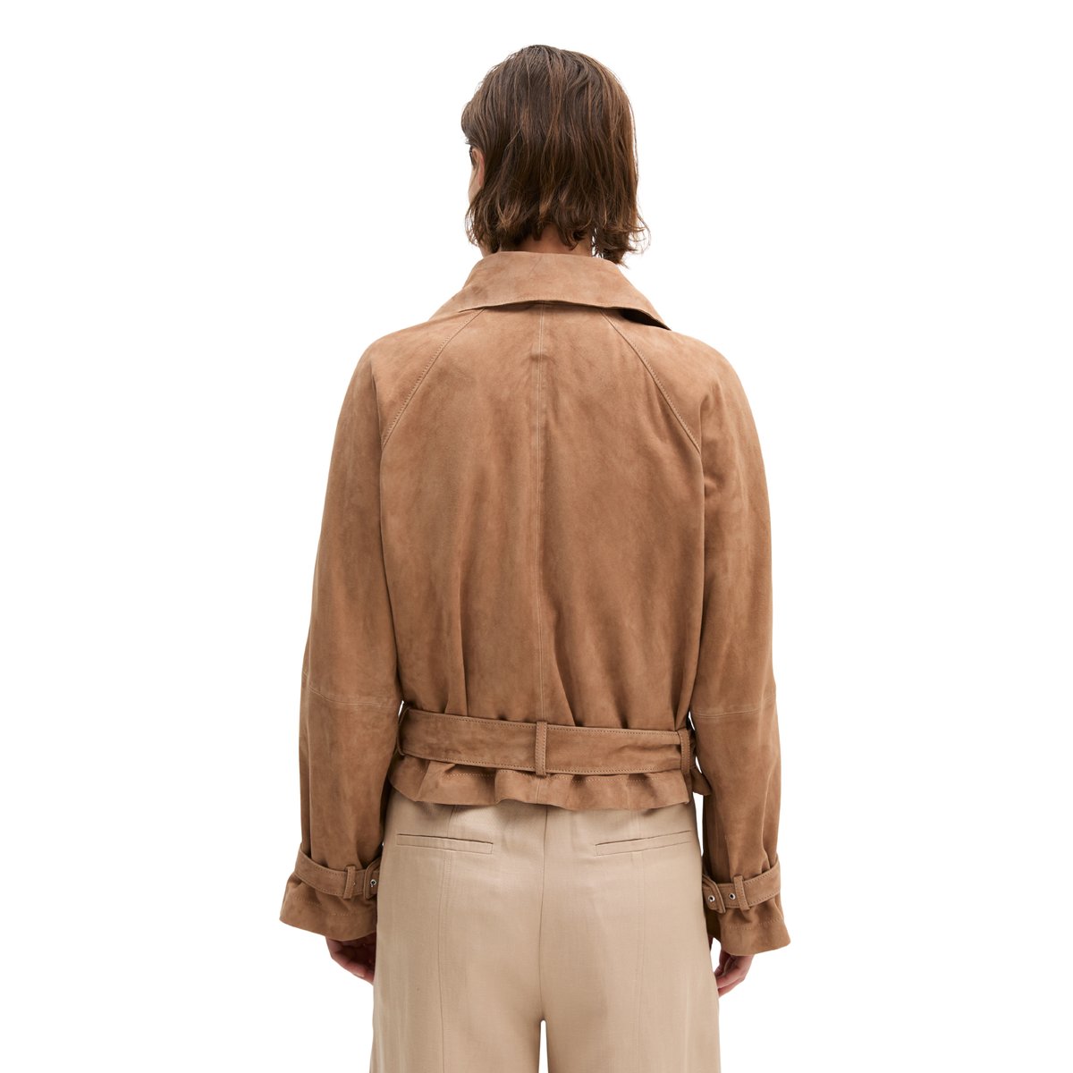 Veste trench en cuir relaxed en cuir velours de chèvre souple beige, MARC O'POLO