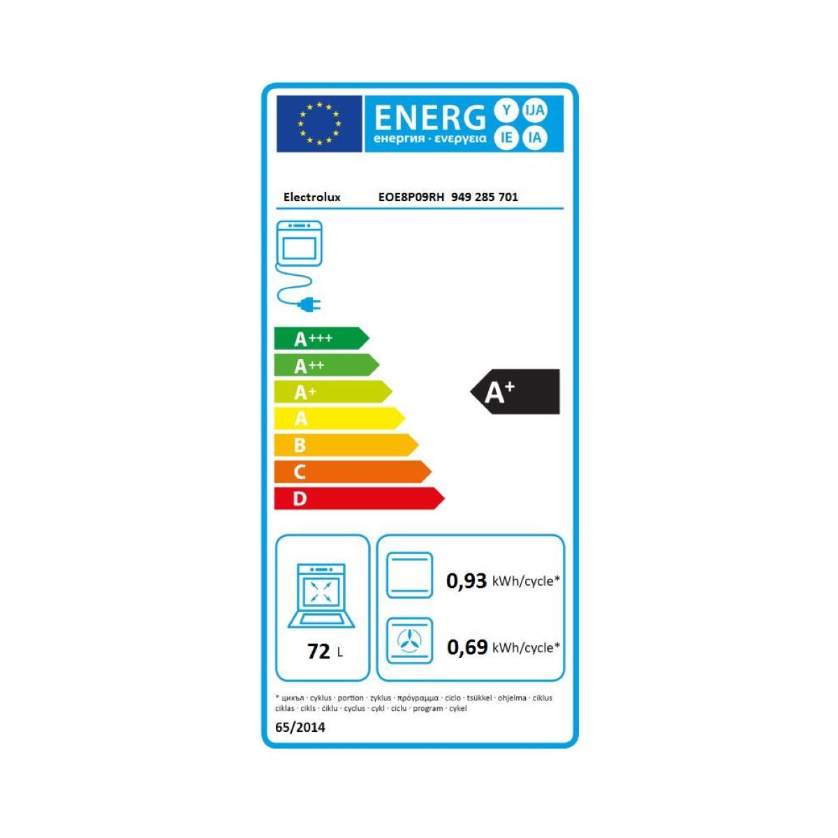 Four encastrable EOE8P09RH Pyrolyse Ouverture latérale Droite, Écran tactile 72L couleur unique, ELECTROLUX