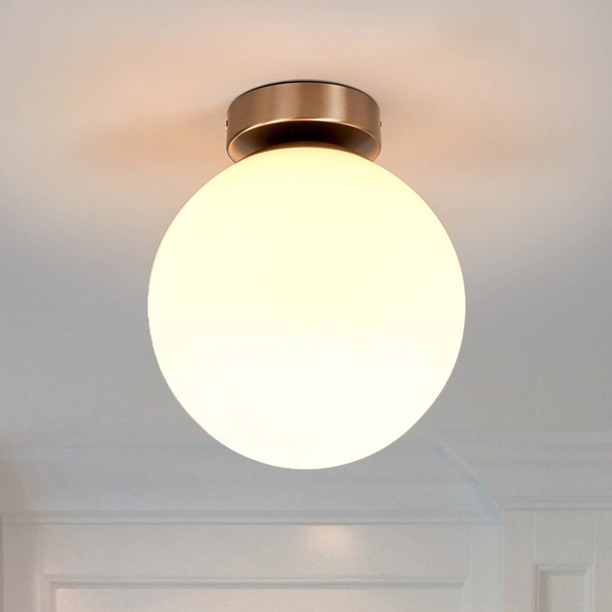 Plafonnier en verre moderne, Lennie blanc, nickel mat, LINDBY