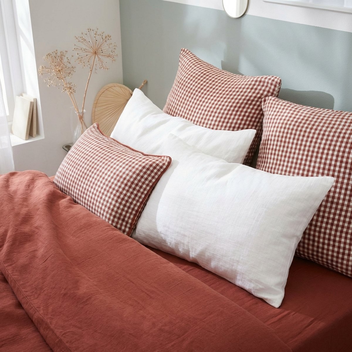 Coussin carré déhoussable 45x45 cm Gaze de Coton Vickie Terracotta terracotta, EDEN