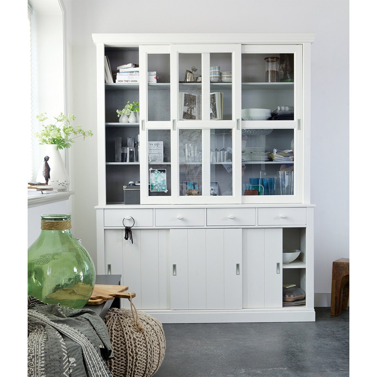 Vaisselier en pin LAGOS blanc, WOOOD