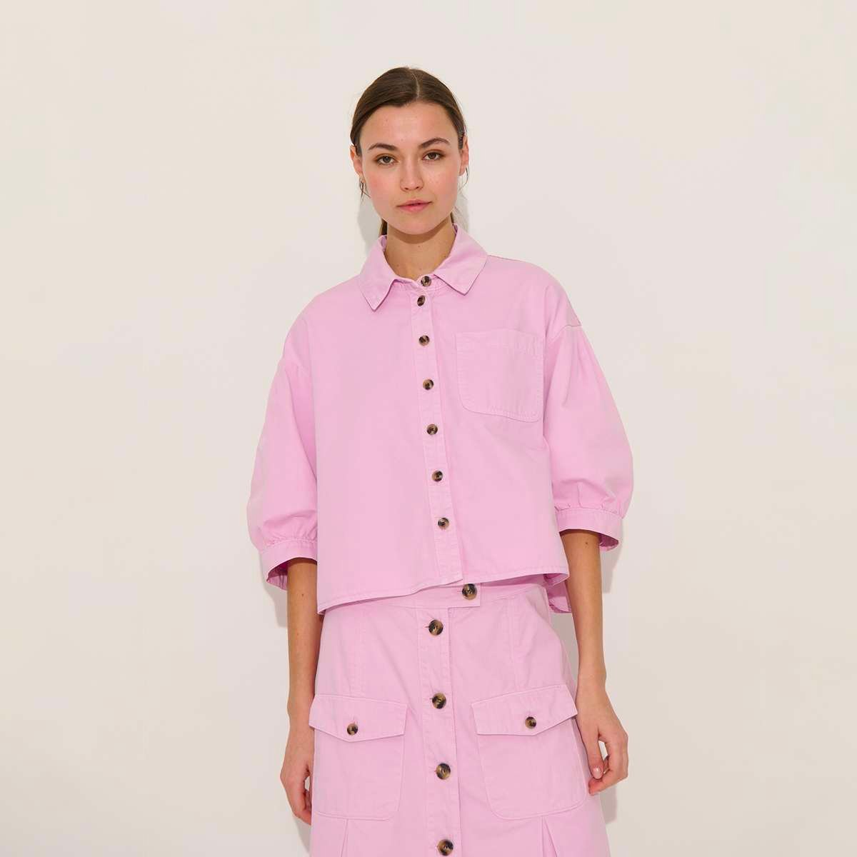 Chemise ample manches 3/4 en coton PRETTINA bubblegum, BENSIMON