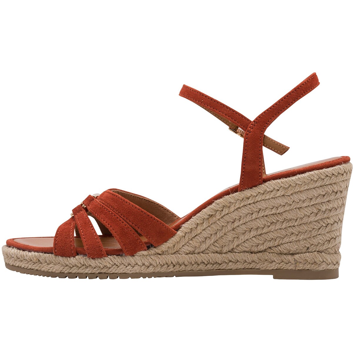 Espadrilles compensées en cuir terracotta, TAMARIS