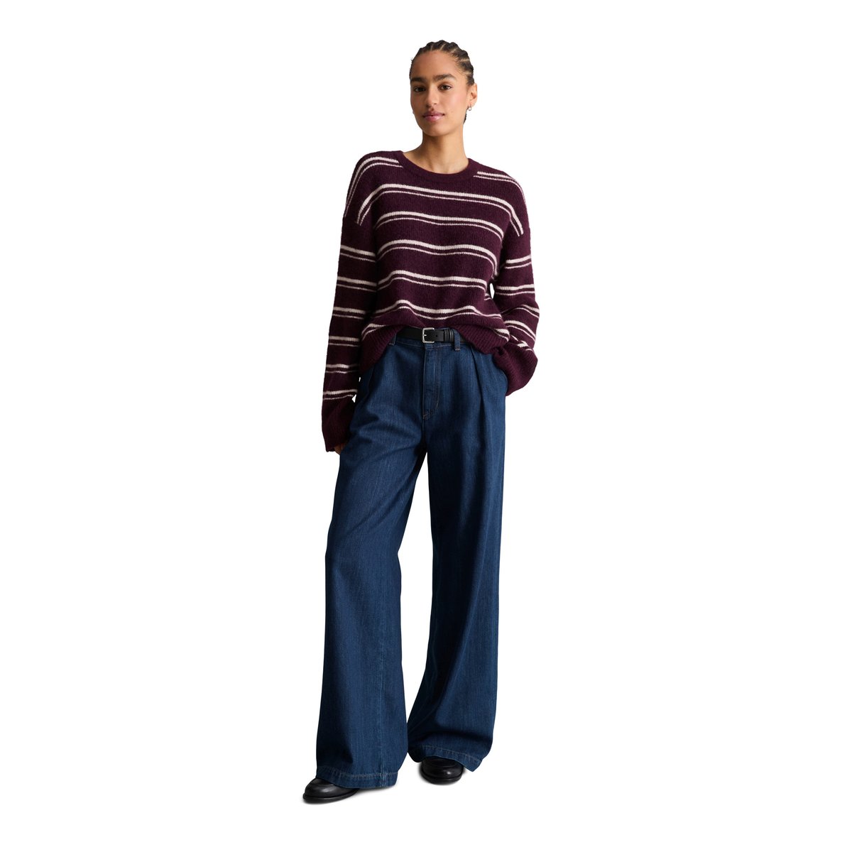 Pull en maille rayé, coupe décontractée en un mélange douillet de laine d'alpaga marron, MARC O’POLO DENIM