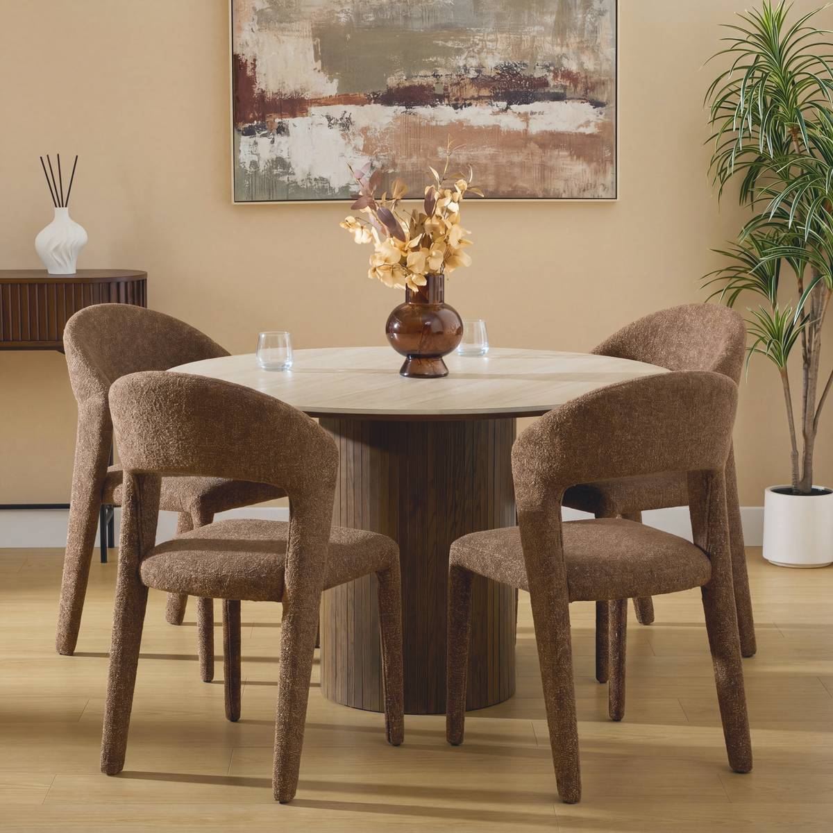 Lot de 2 chaise en tissu structure acier ALMEE marron, ATMOSPHERA