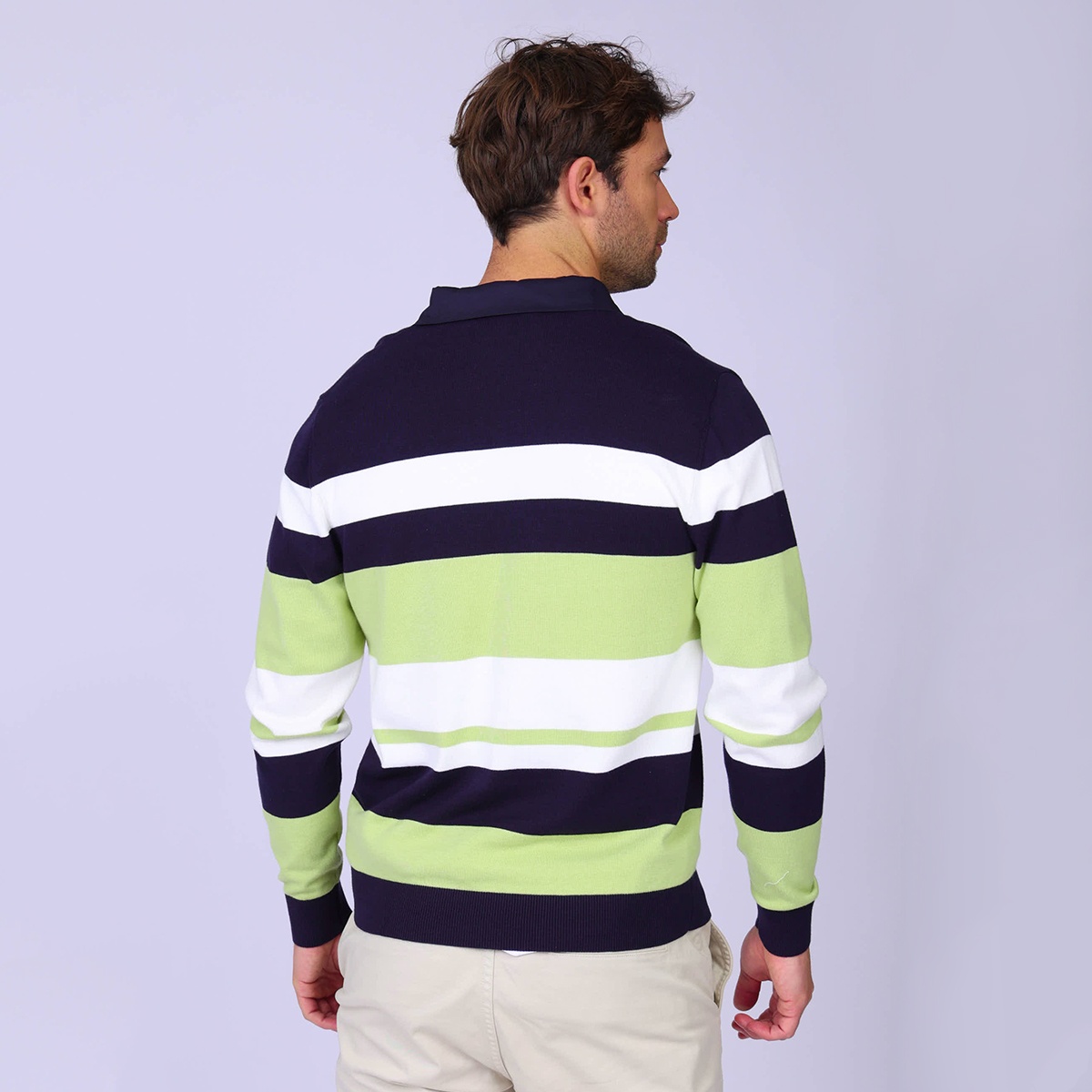 Pull rugby rayé vert clair, MISE AU GREEN
