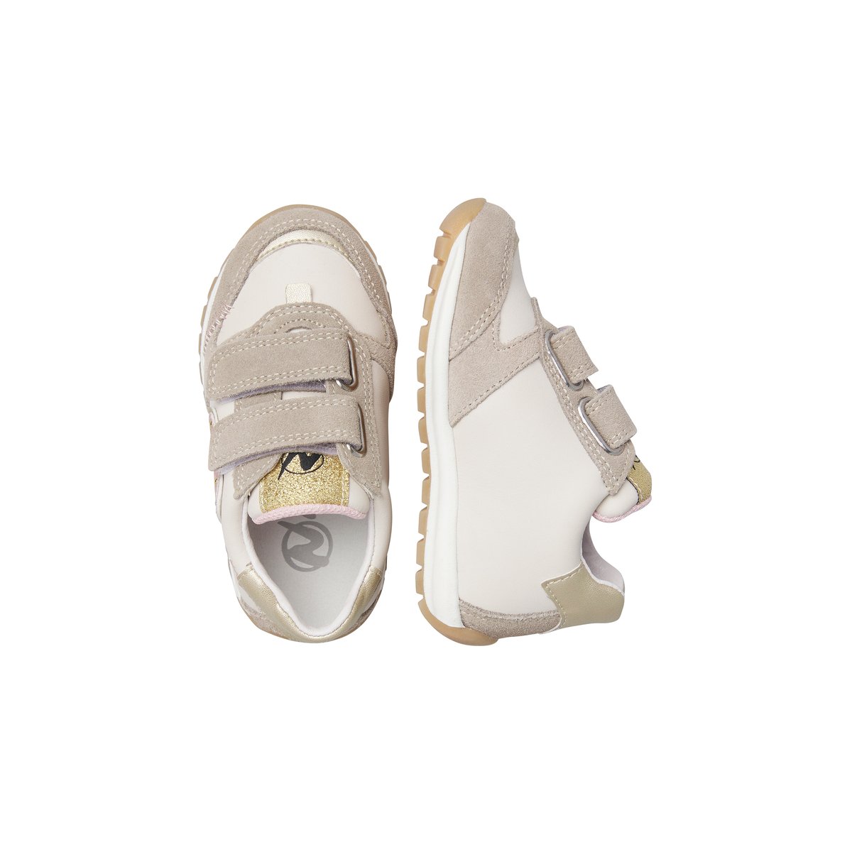 Sneakers en cuir et tissu avec des clous QUELLY 4 VL. beige-blanc-rose, NATURINO