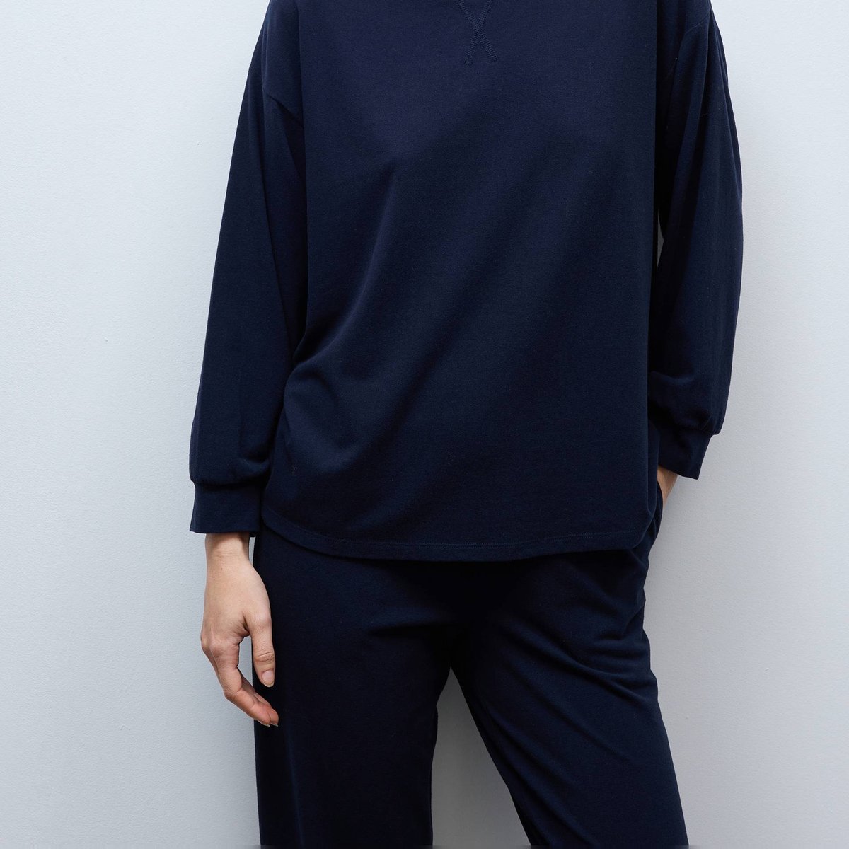 Sweat uni en coton et modal marine, MONOPRIX