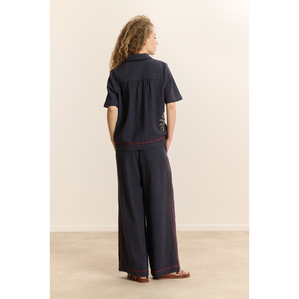 Chemise manches courtes brodée CENIE marine, GARANCE PARIS 