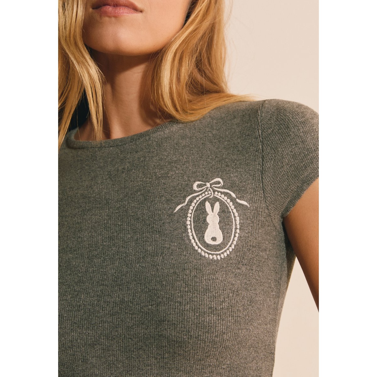 T-shirt manches courtes avec motif lapin BRIAN gris, ETAM
