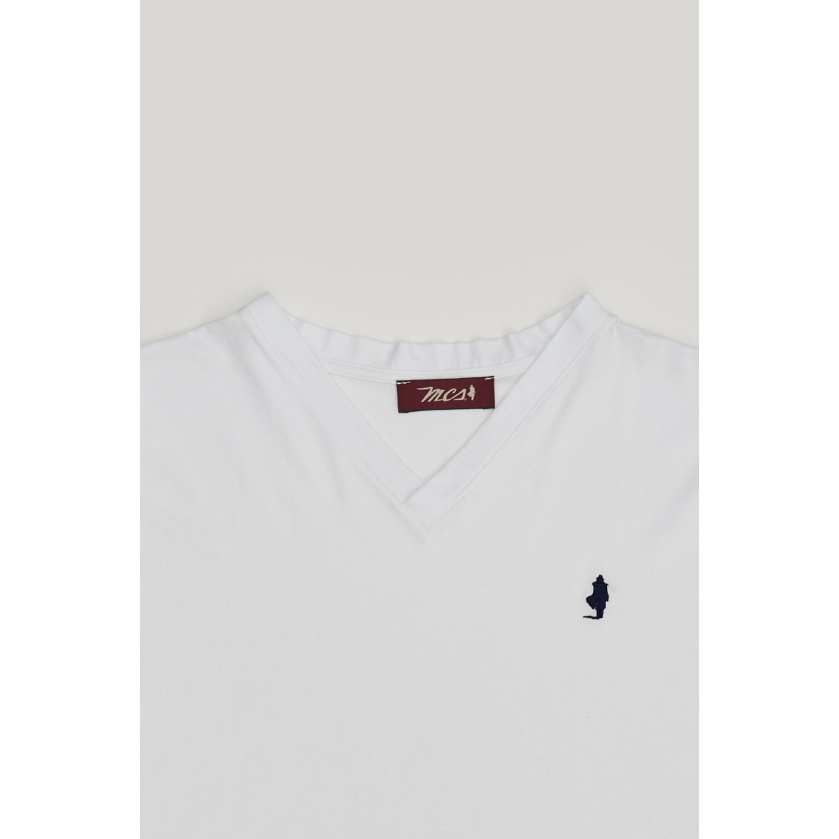 T-shirt basic uni col V blanc, MCS