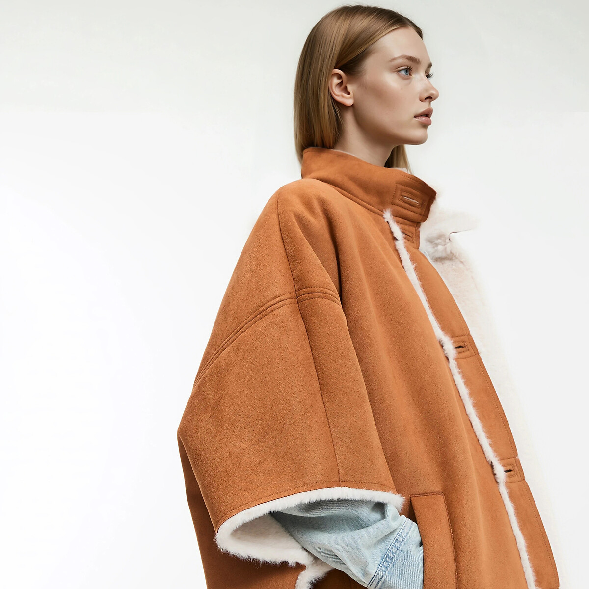 Cape longue fermeture boutonnée, plein hiver marron camel, LA REDOUTE COLLECTIONS