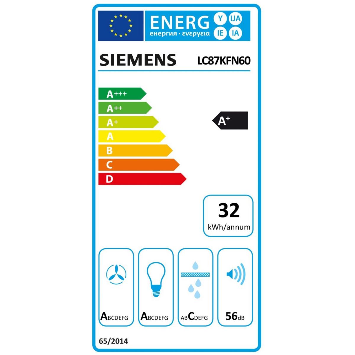 Hotte décorative murale inclinée LC87KFN60 noir, SIEMENS