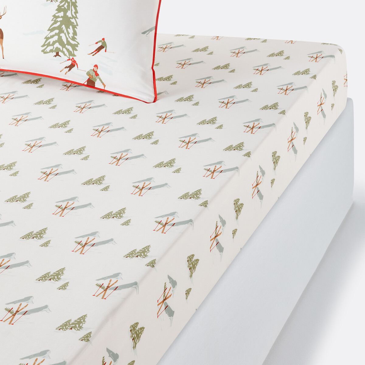 Drap housse percale coton bonnet 30 cm, Alpes imprimé, LA REDOUTE INTERIEURS