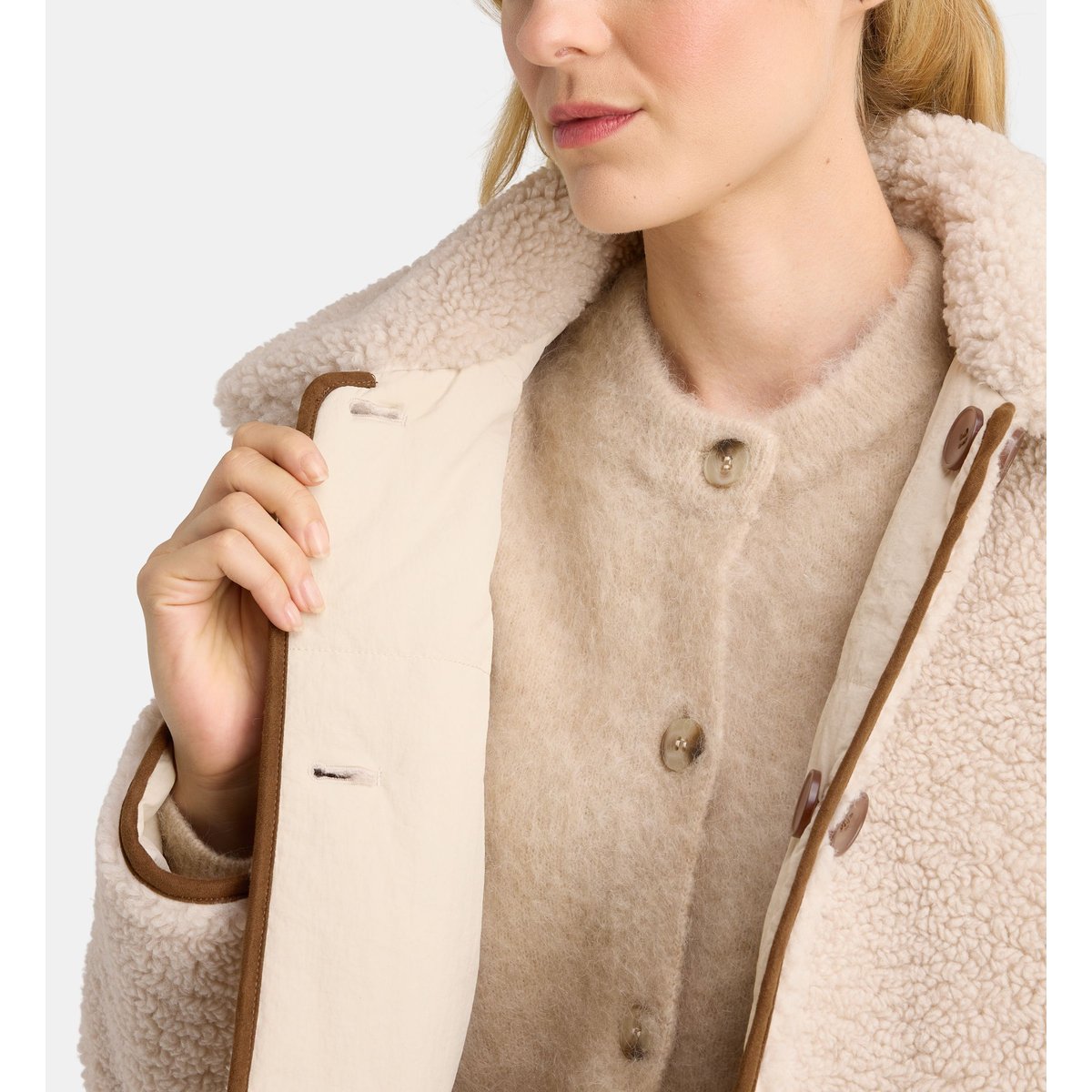 Blouson droit réversible effet sherpa écru, GALERIES LAFAYETTE