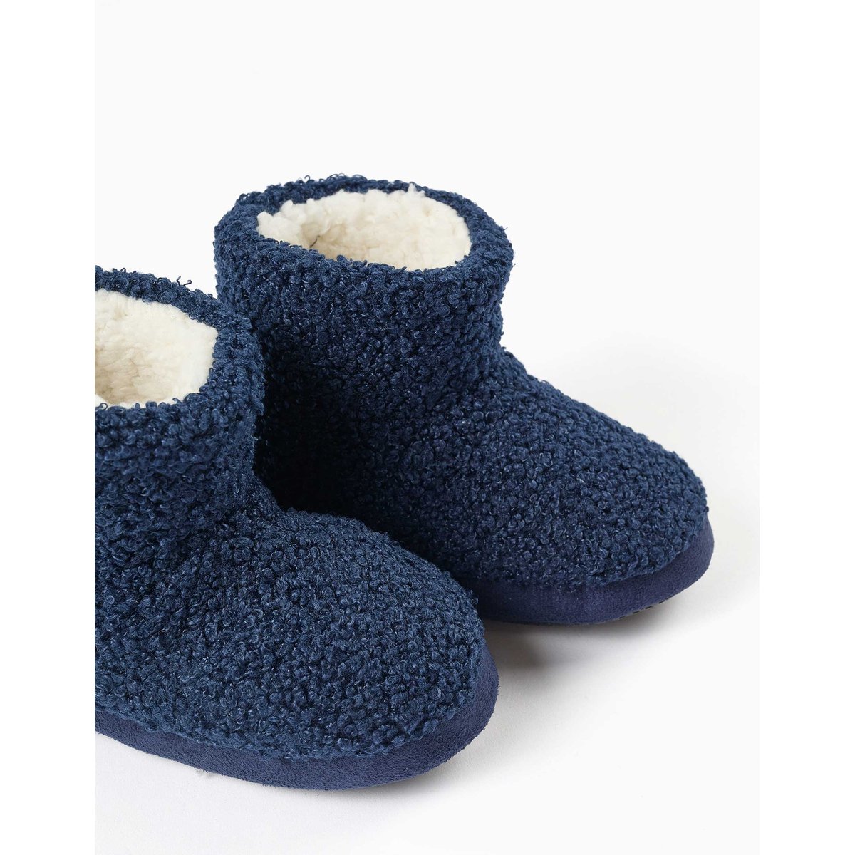 Chaussons montants en sherpa avec semelle antidérapante bleu foncé, ZIPPY