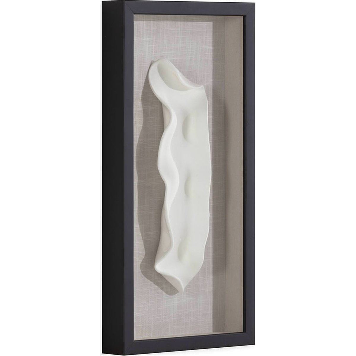 Tableau relief abstrait en argile et verre noir, crème et blanc, RECOLLECTION