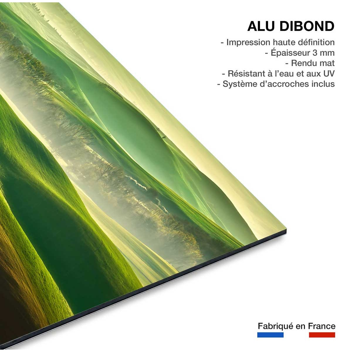 Tableau nature collines brumeuses tableau alu dibond, HEXOA