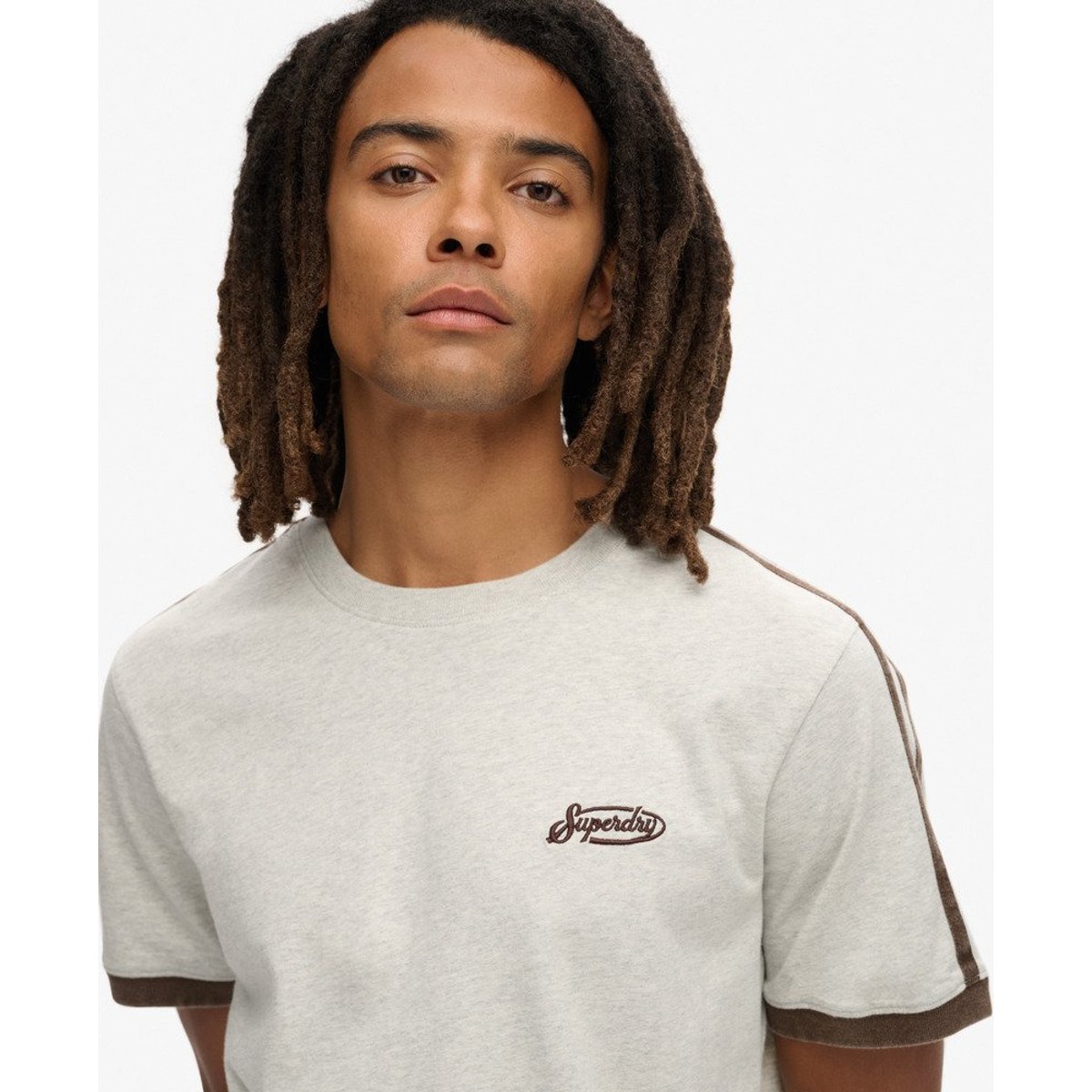 T-shirt rétro à rayures et logo Essential gris éclair moucheté, SUPERDRY