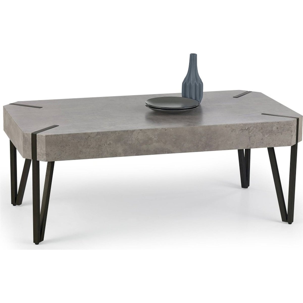 Table basse MARTINO style industriel en métal gris béton et noir, RECOLLECTION