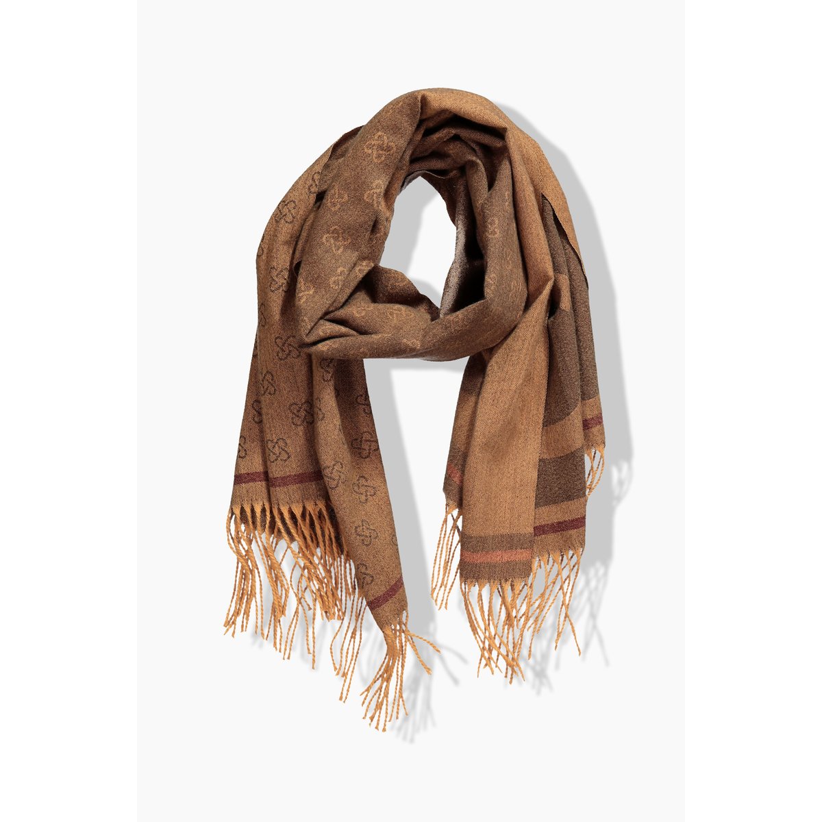 Écharpe, imprimé graphique, franges caramel, ULLA POPKEN