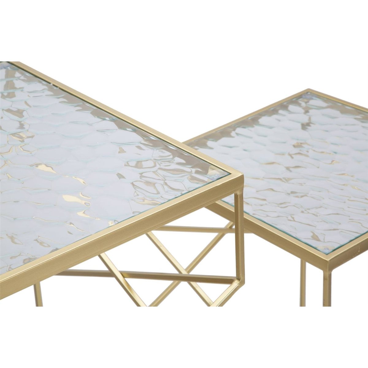 Duo de tables hautes en fer et verre GLAM doré et verre transparent, RECOLLECTION