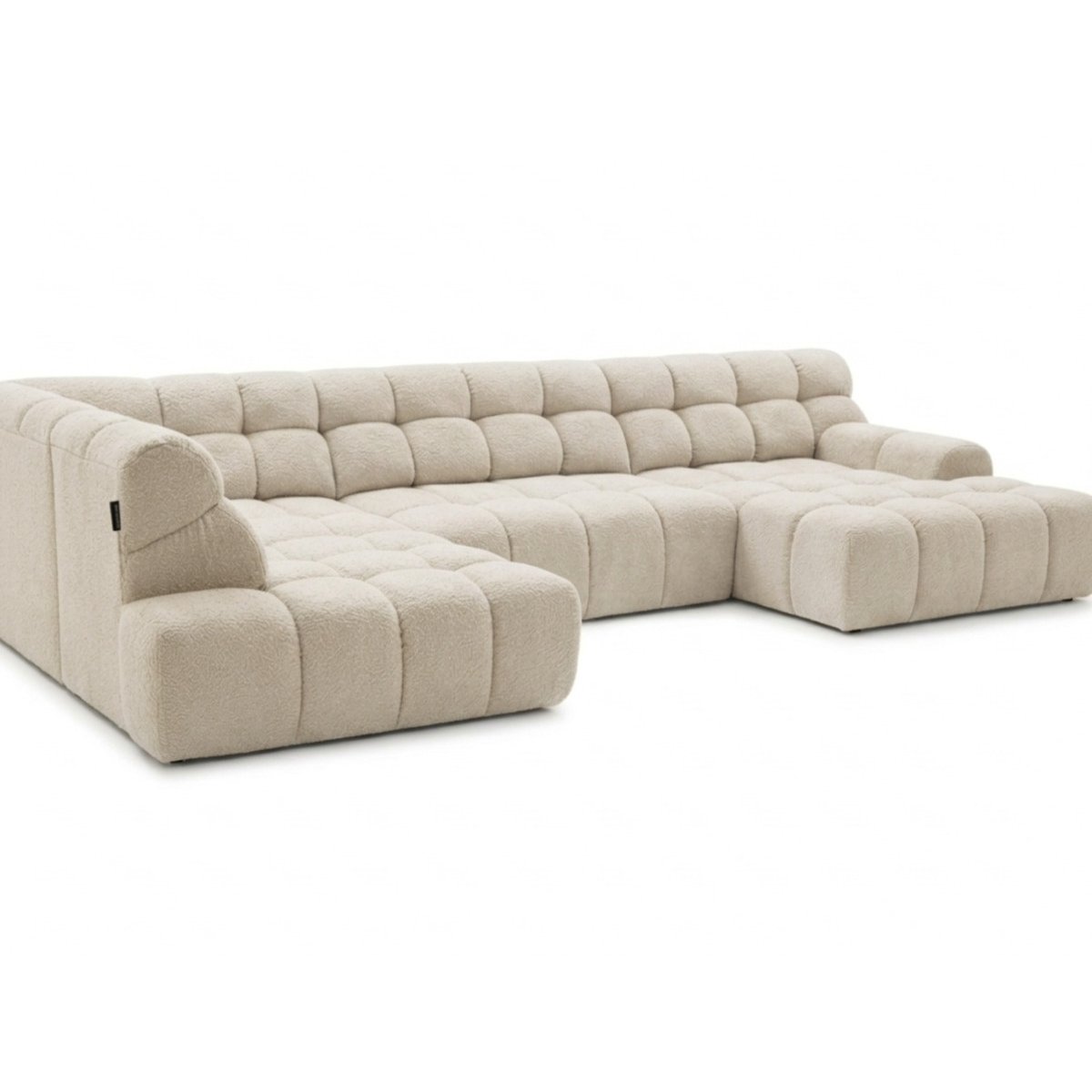 Canapé d'angle convertible 4 places en tissu texturé, ANDRE blanc, BOBOCHIC