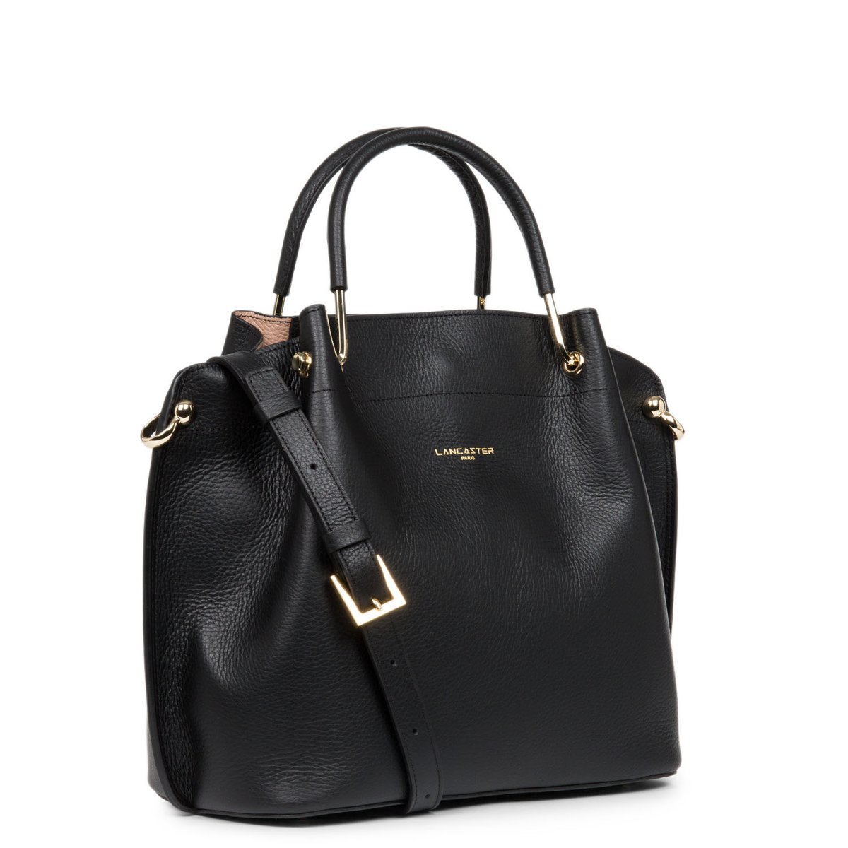 Sac à main zippé L en cuir, FOULONNE DOUBLE LOUISA noir - in - nude, LANCASTER