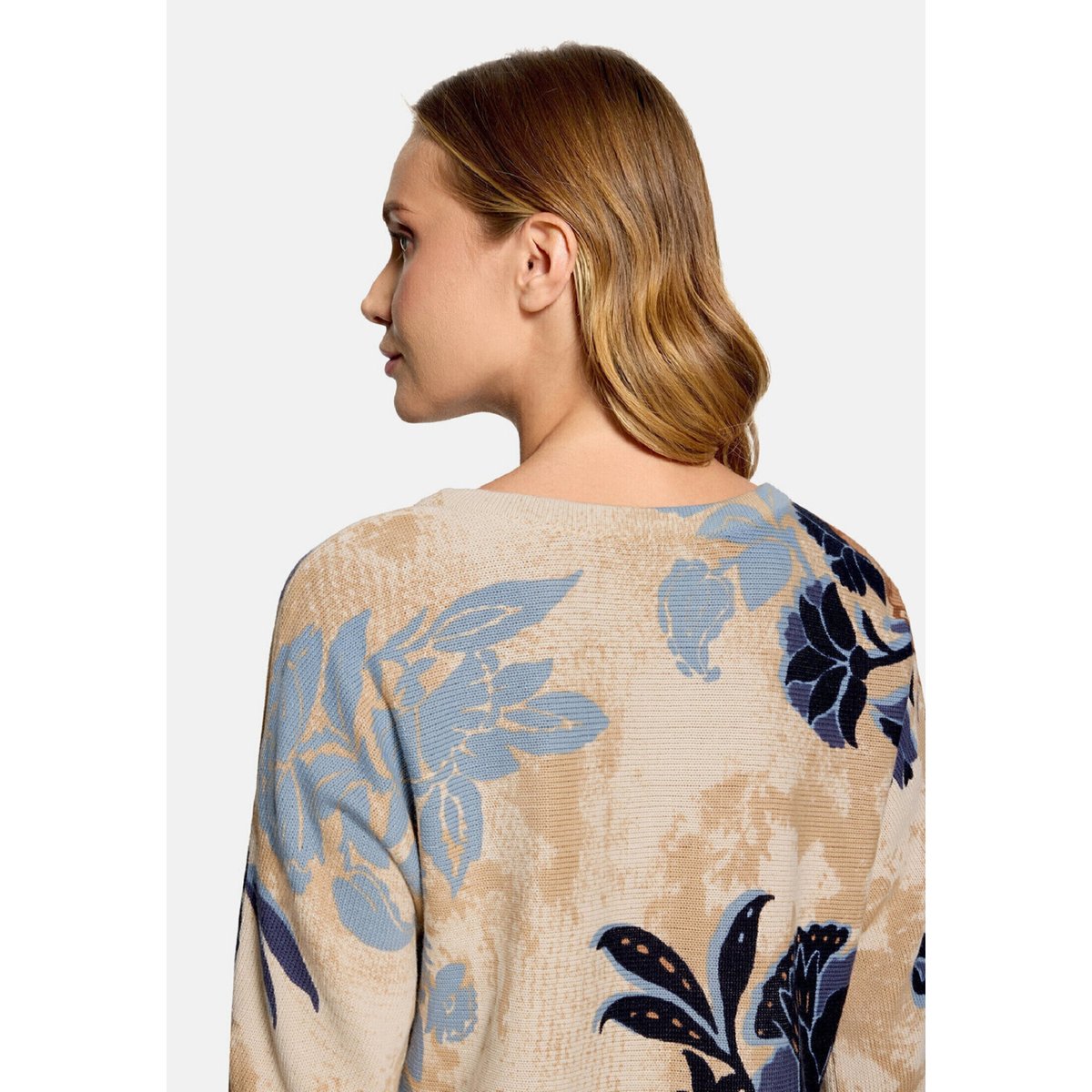 Pull-over en maille à manches chauve-souris beige/bleu, BETTY BARCLAY