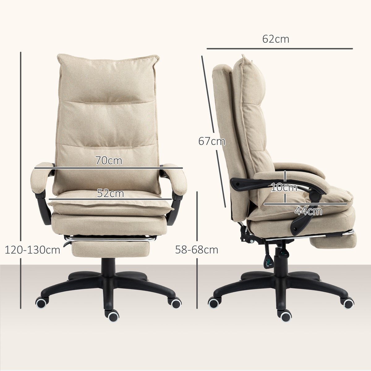 Fauteuil de bureau avec fonction massage Lin beige, HOMCOM