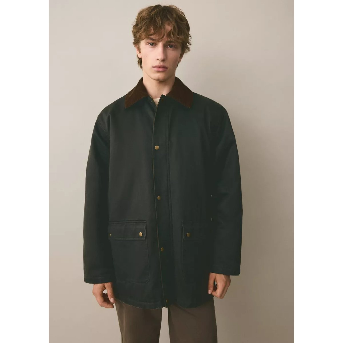 Parka col contrasté kaki, MANGO TEEN