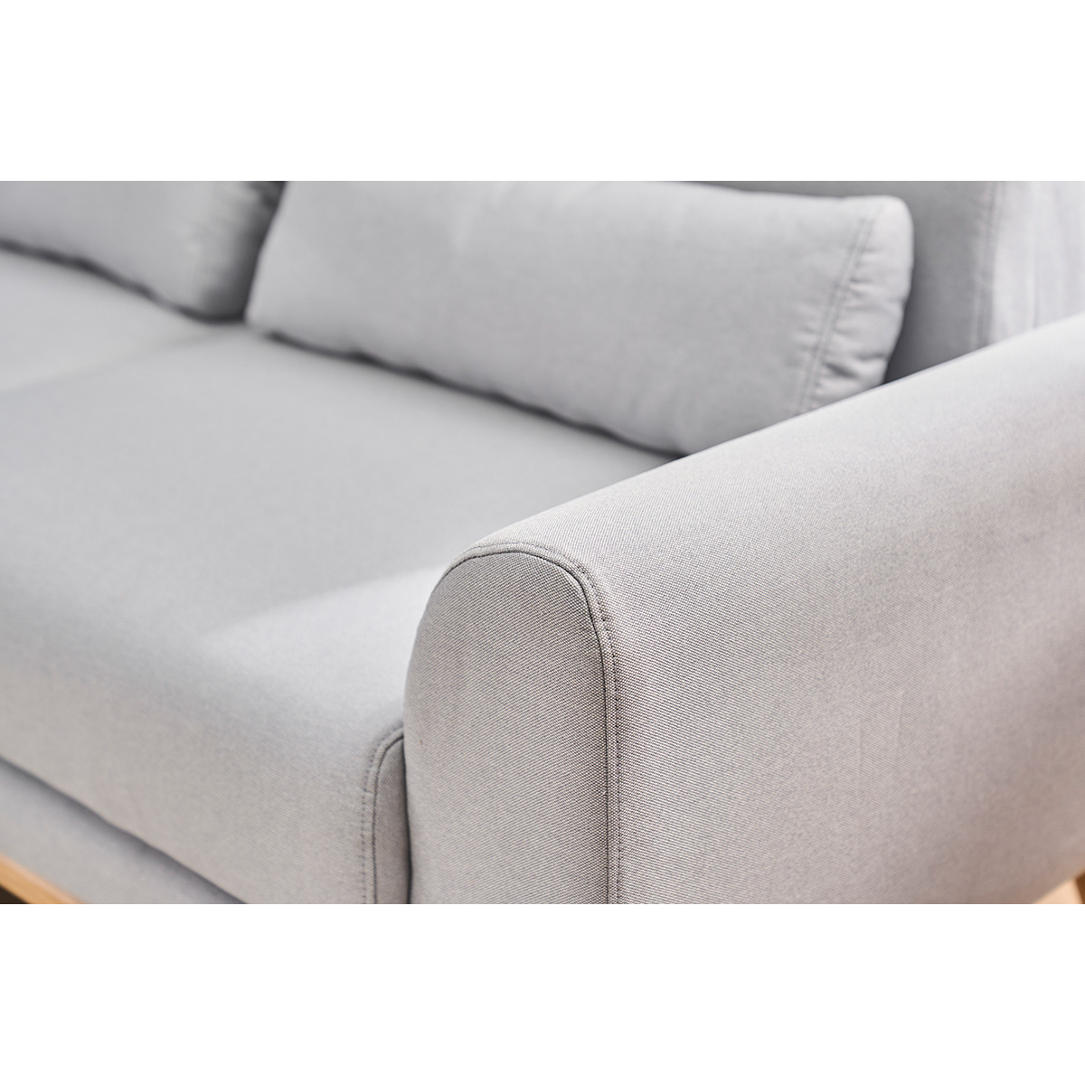 Canapé scandinave 3 places en tissu effet velours texturé terracotta et bois clair EKTOR gris clair, MILIBOO