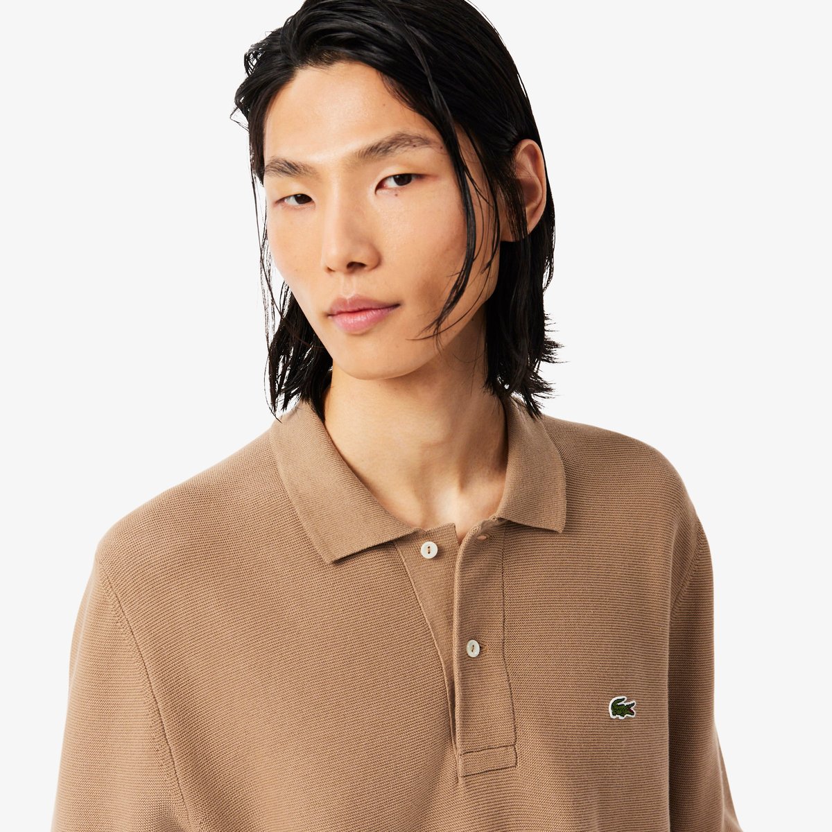 Polo Maille manches longues classic fit marron-six, LACOSTE