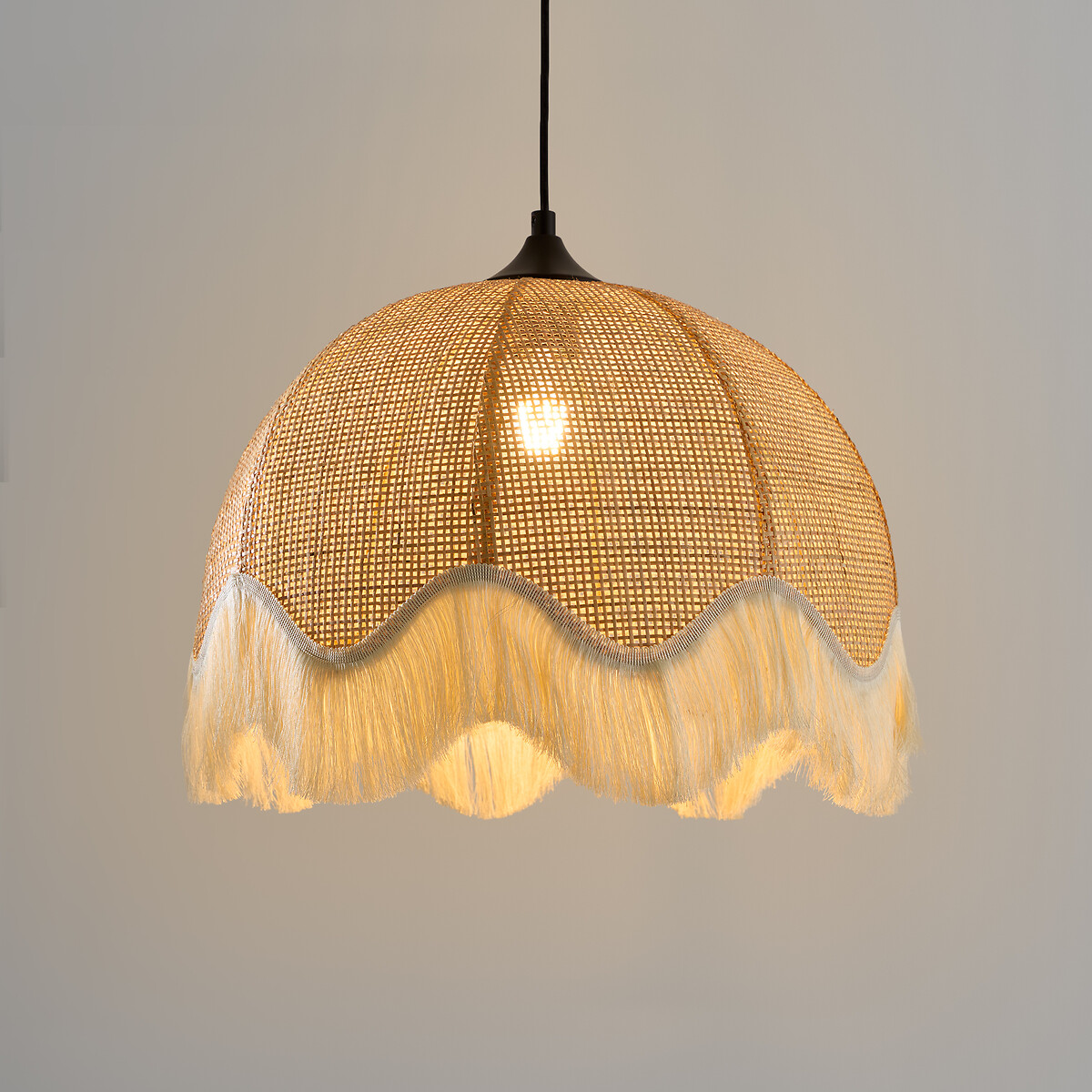 Daphné Rattan Fringed 40cm Diameter Pendant Light naturel/écru, LA REDOUTE INTERIEURS