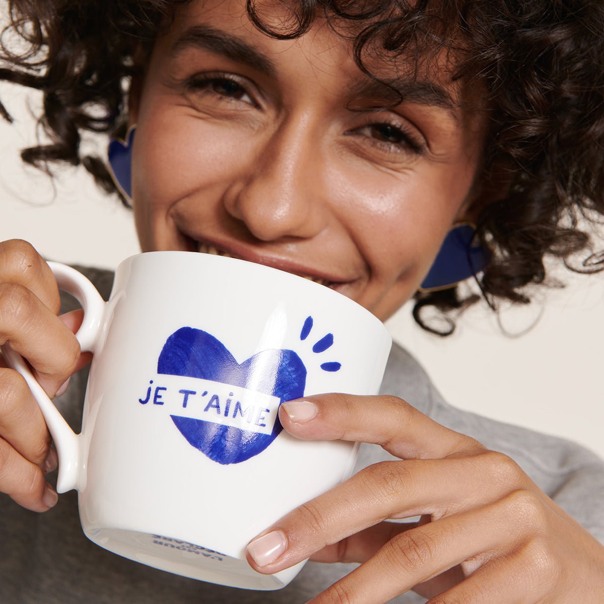 Mug cœur Je t'aime, CŒUR BLEU blanc - blanc, EMOI EMOI