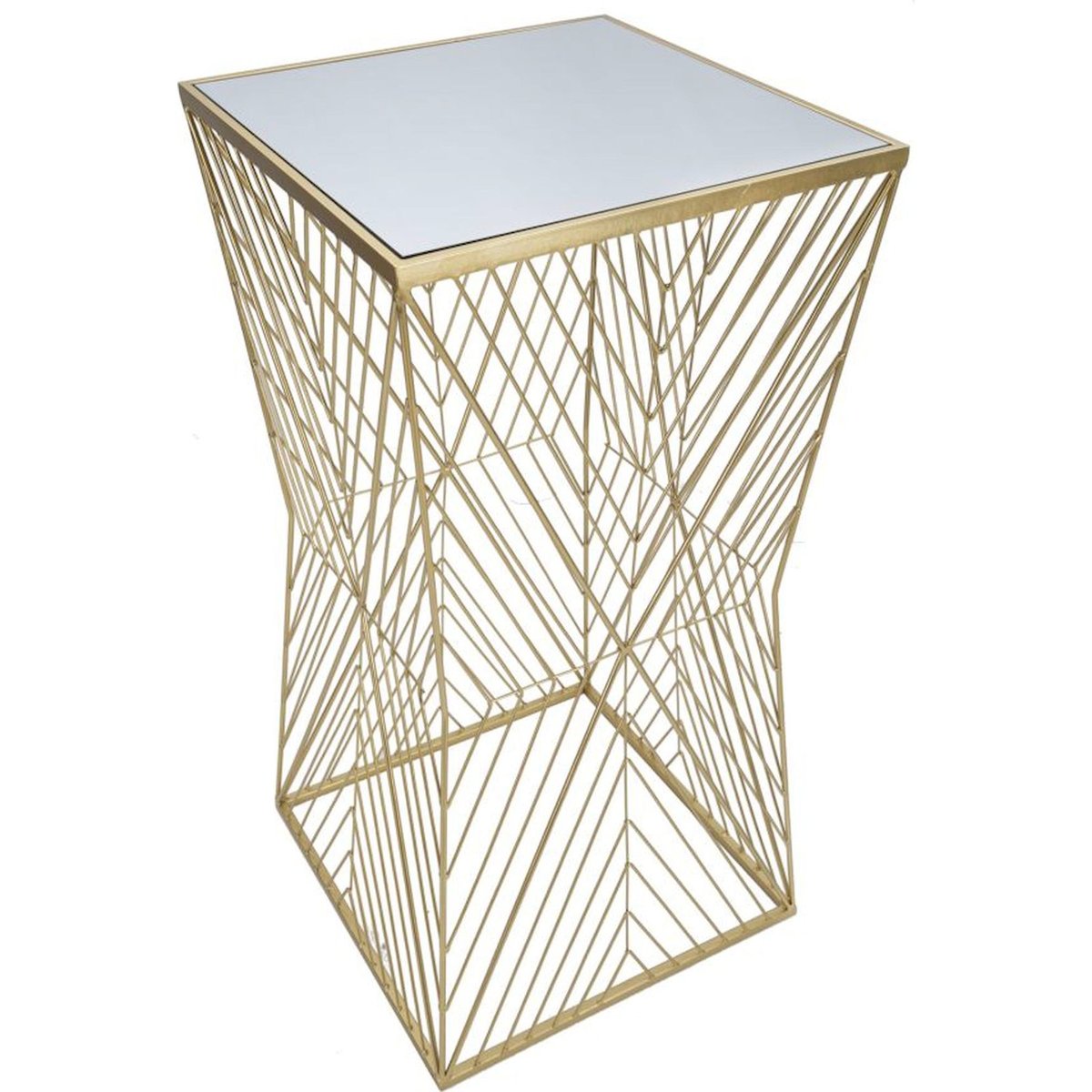 Table haute en fer ajouré plateau miroir GLAM doré, RECOLLECTION