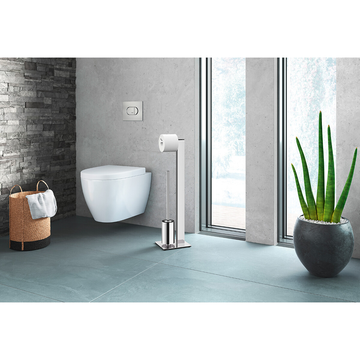 Conjunto piaçaba + porta rolo Atore, ZACK inox brilhante, ZACK