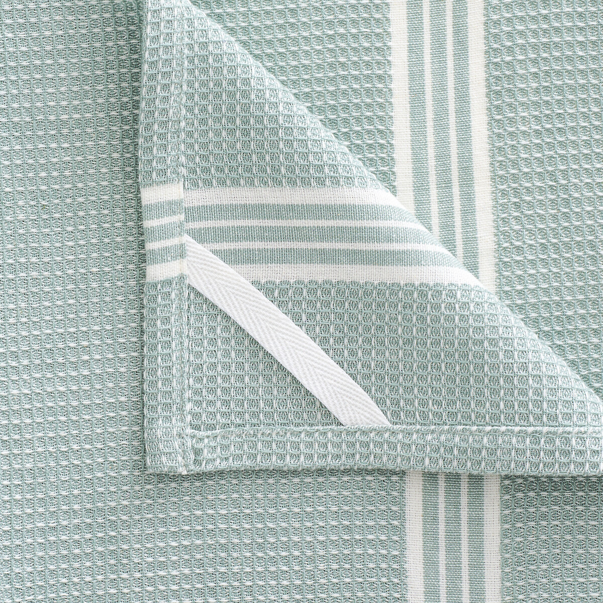 Lote de 2 paños de cocina de algodón tipo nido de abeja, VIRGILE ajenjo/celadón, LA REDOUTE INTERIEURS