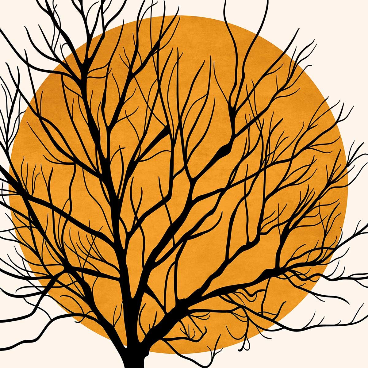 Affiche dessin ""soleil caché"" affiche + cadre en bois - noir, HEXOA