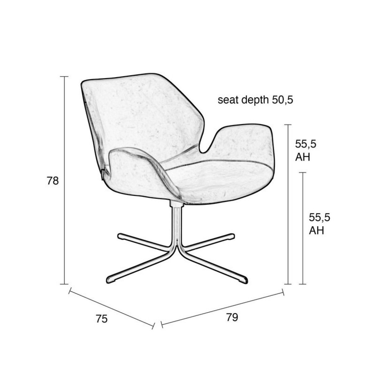 Fauteuil rotatif en simili cuir - NIKKI noir, ZUIVER